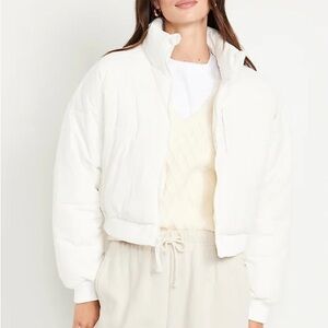 EUC🤍Old Navy Oversized Crop Puffer Jacket XS Sea Salt